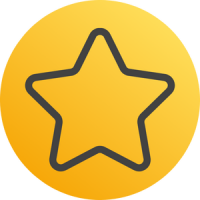 Keynote-Icon-300x300 Ein Stern mit fünf Zacken in dunkelgrau in einem Kreis mit einem orange-gelben Farbverlauf als Hintergrund.