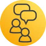 icon-1-zu-1-mentoring-gespraech Icon: Zwei Personen im direkten Dialog mit Sprechblasen, stellvertretend für das persönliche 1:1 Mentoring.