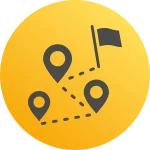 Icon: Eine Route mit Wegpunkten und einer Zielflagge, die für eine strategische Standortbestimmung steht.