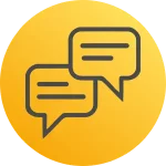 Icon: Zwei Sprechblasen, stellvertretend für Austausch und Kommunikation.